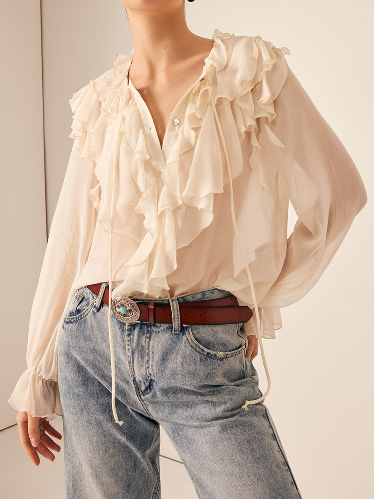 Raffaela | Zarte Rüschenshirt aus Chiffon