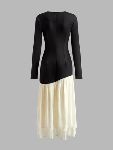 Clara | Zweifarbiges, plissiertes Maxikleid