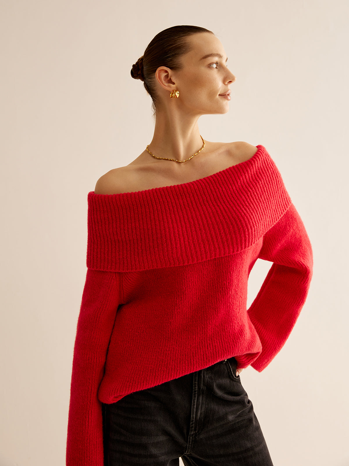 Clara | Off-Shoulder Rippenpullover