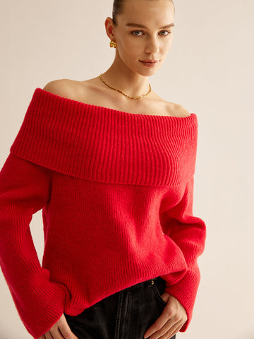 Clara | Off-Shoulder Rippenpullover