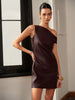 Sophie | Asymmetrisches Kleid mit kalten Schultern aus PU-Leder