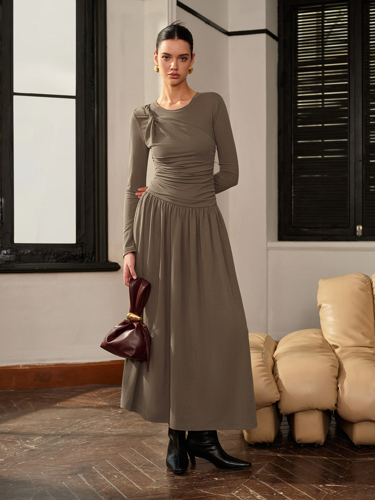 Klara | Knotted Pleated Jersey Dress