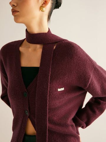 Leonie | Elegante V-Ausschnitt-Strickjacke mit passendem Schal