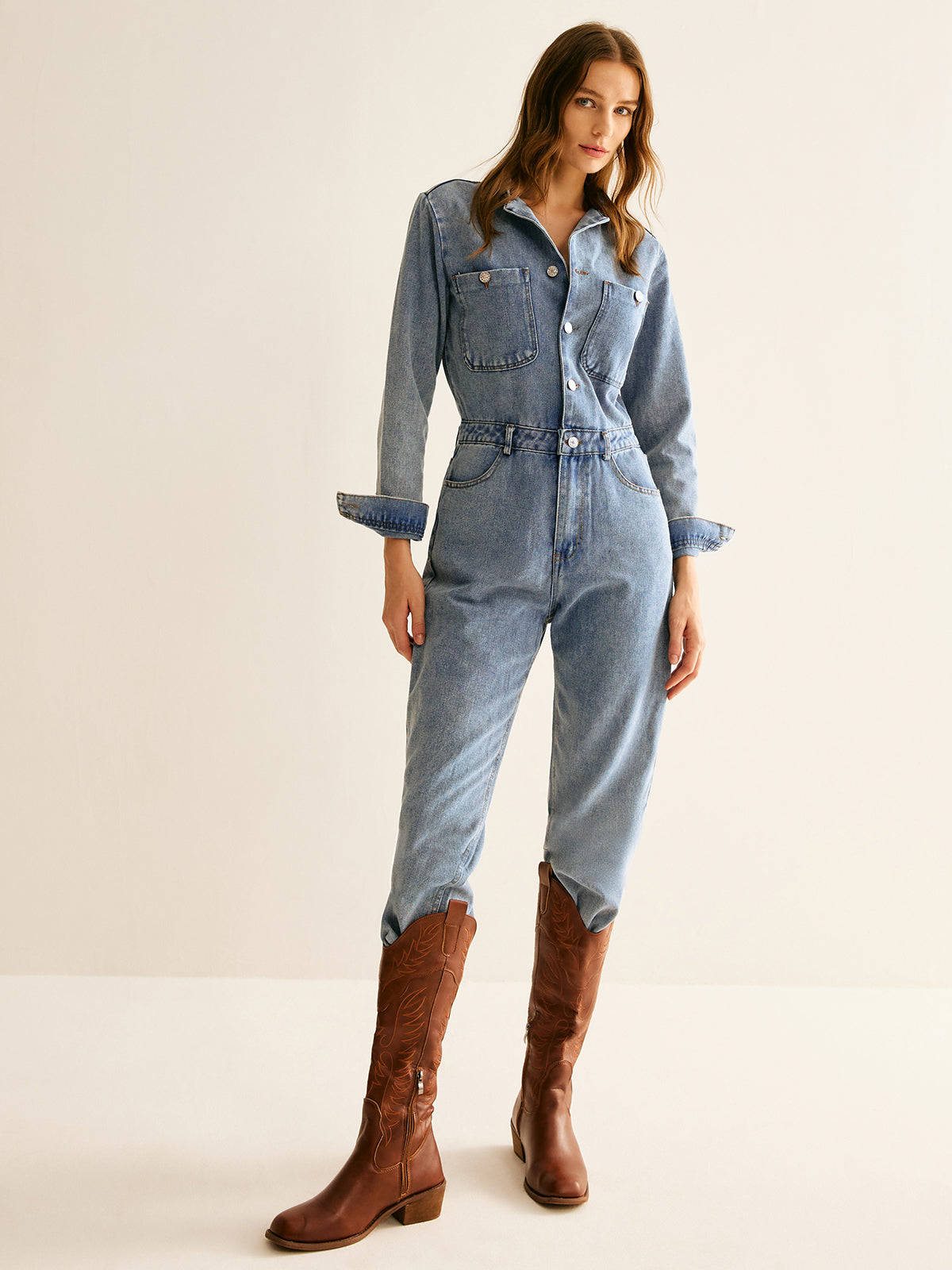 Leonie | Lässiger Baumwoll-Denim-Jumpsuit ohne Gürtel