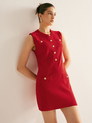 Clara | Ärmelloses Strickkleid mit Metallakzenten