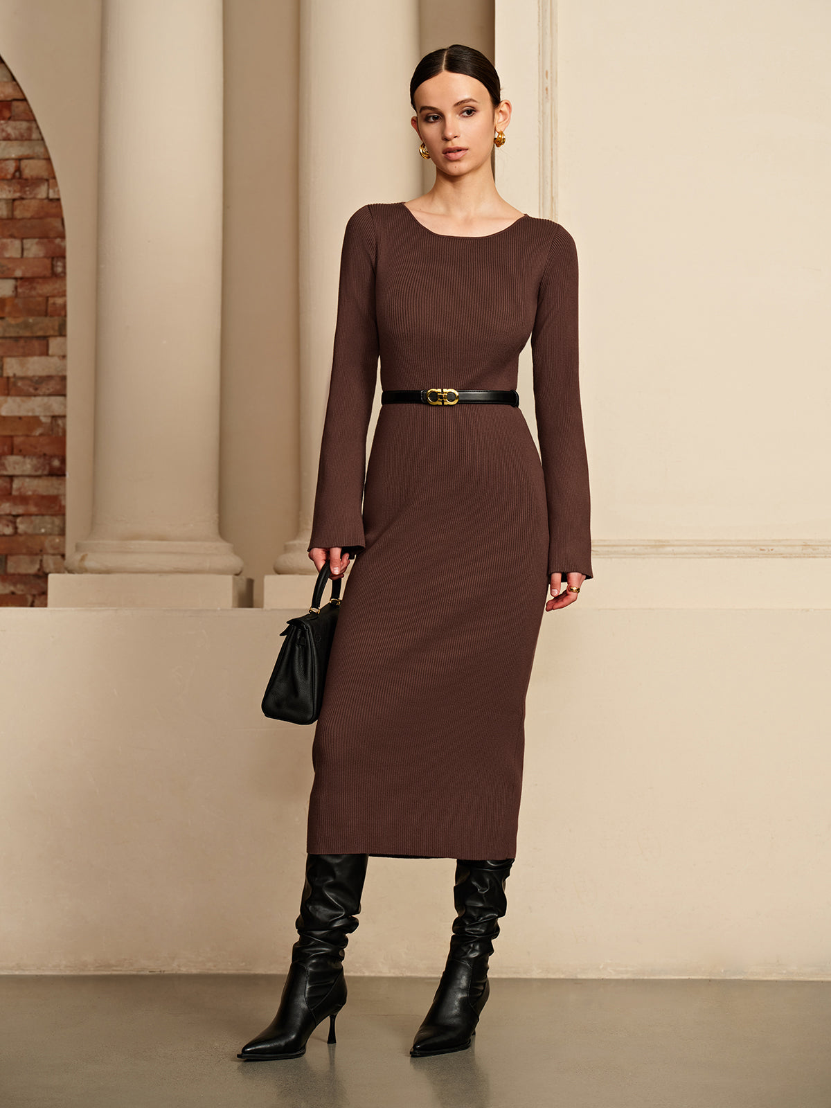 Clara | Offenes Rücken Strickkleid ohne Gürtel