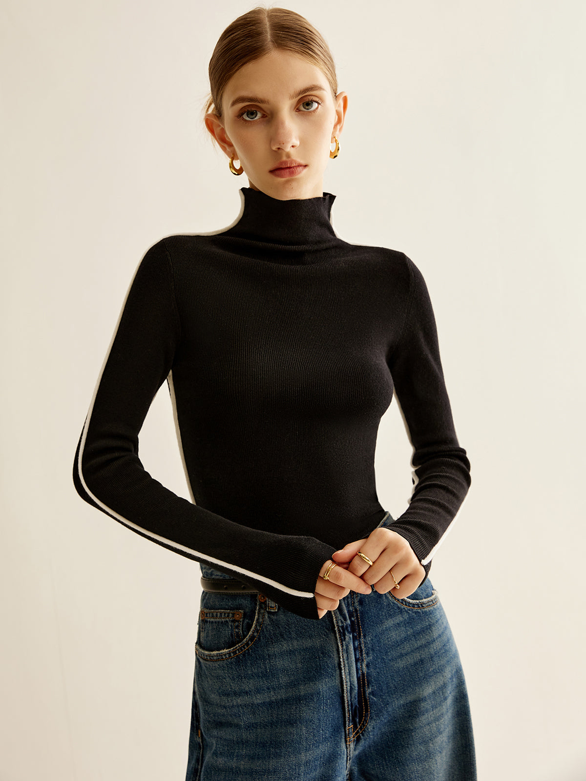 Leonie | Stilvoller Woll-Mix Pullover mit Stehkragen