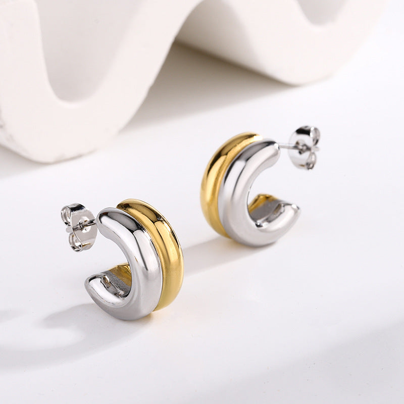 Clara | Zweifarbige C-Shape Ohrstecker