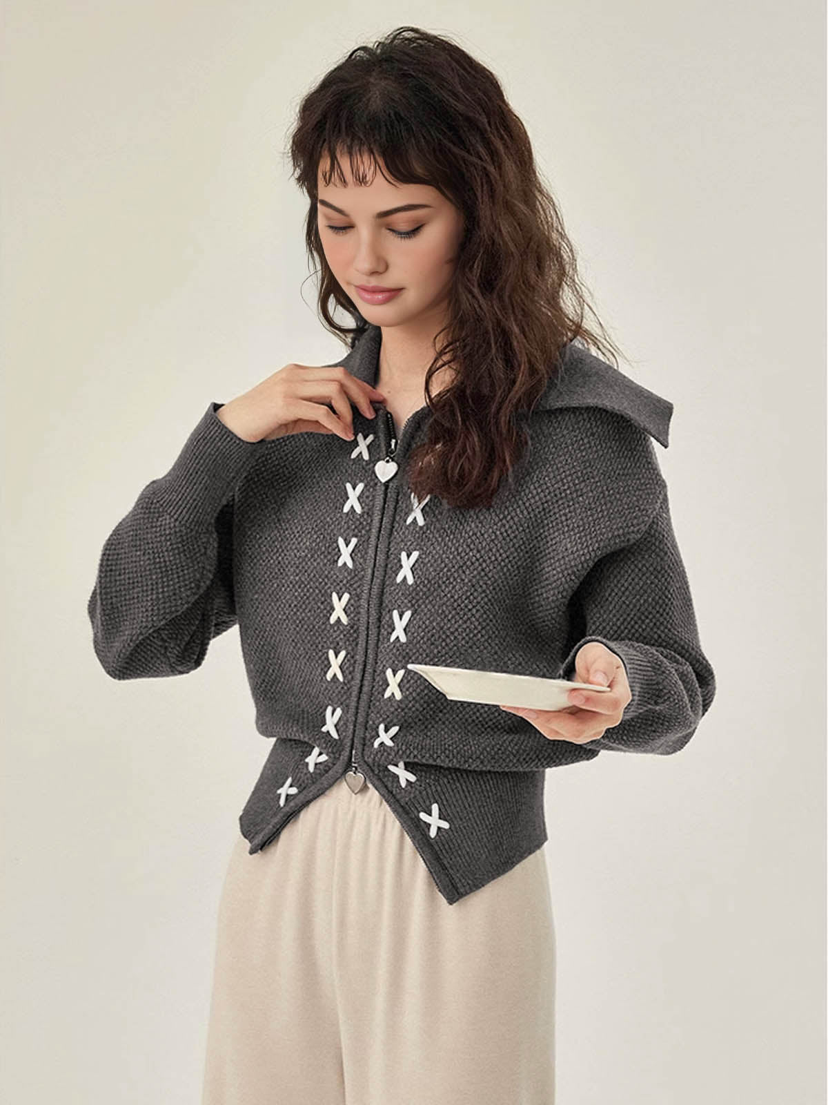 Lena | Eleganter Cardigan mit Segelkragen und Zwei-Wege-Reißverschluss