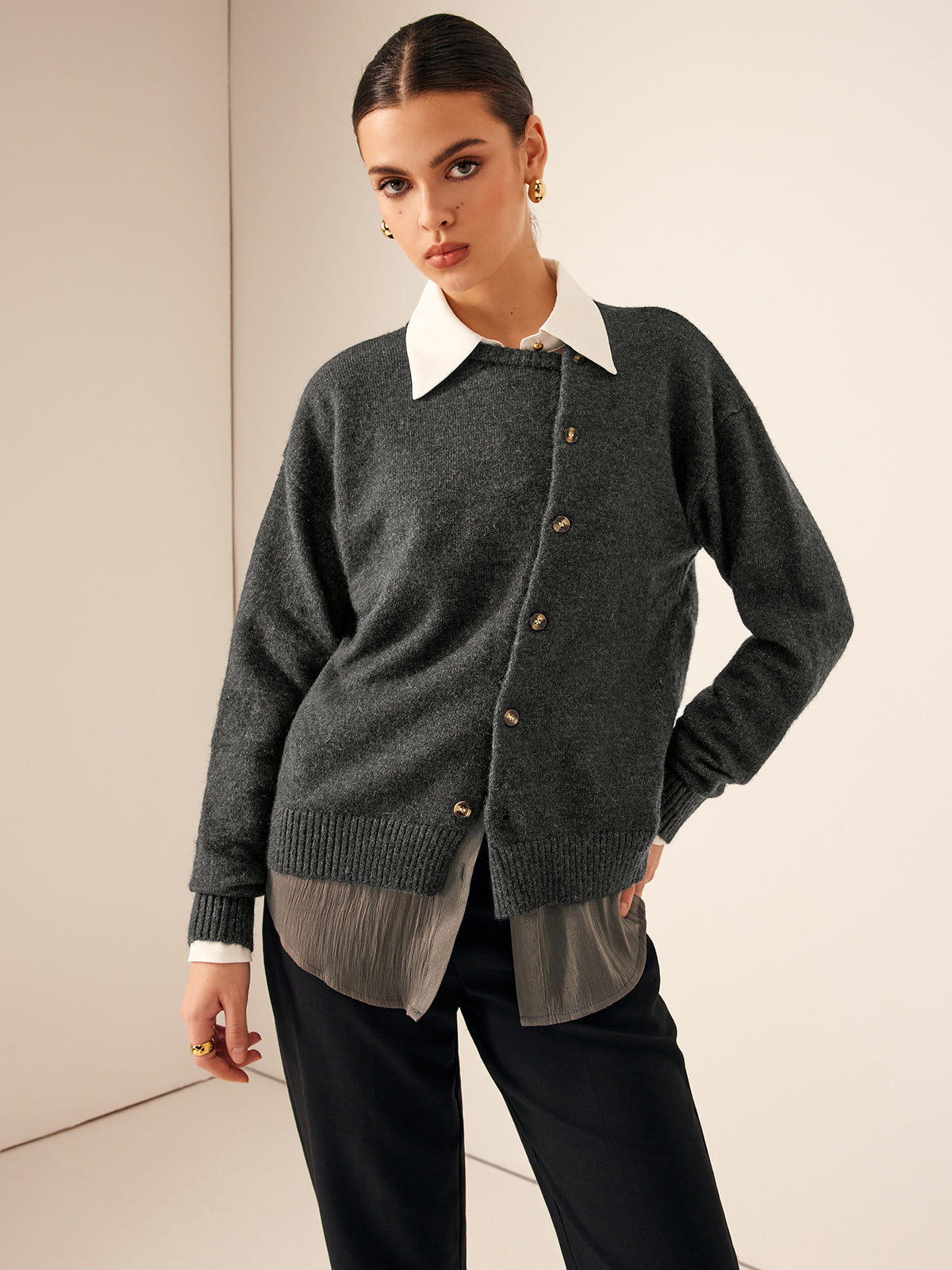 Jonas | Asymmetrischer Button-Down Crew Neck Cardigan