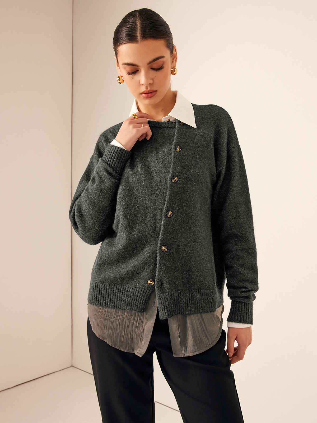 Jonas | Asymmetrischer Button-Down Crew Neck Cardigan