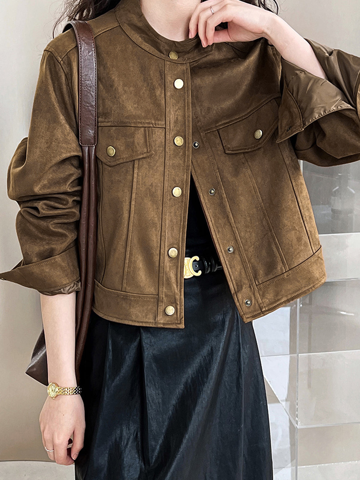 Elegante Begleiterin | Suede Button Short Jacket