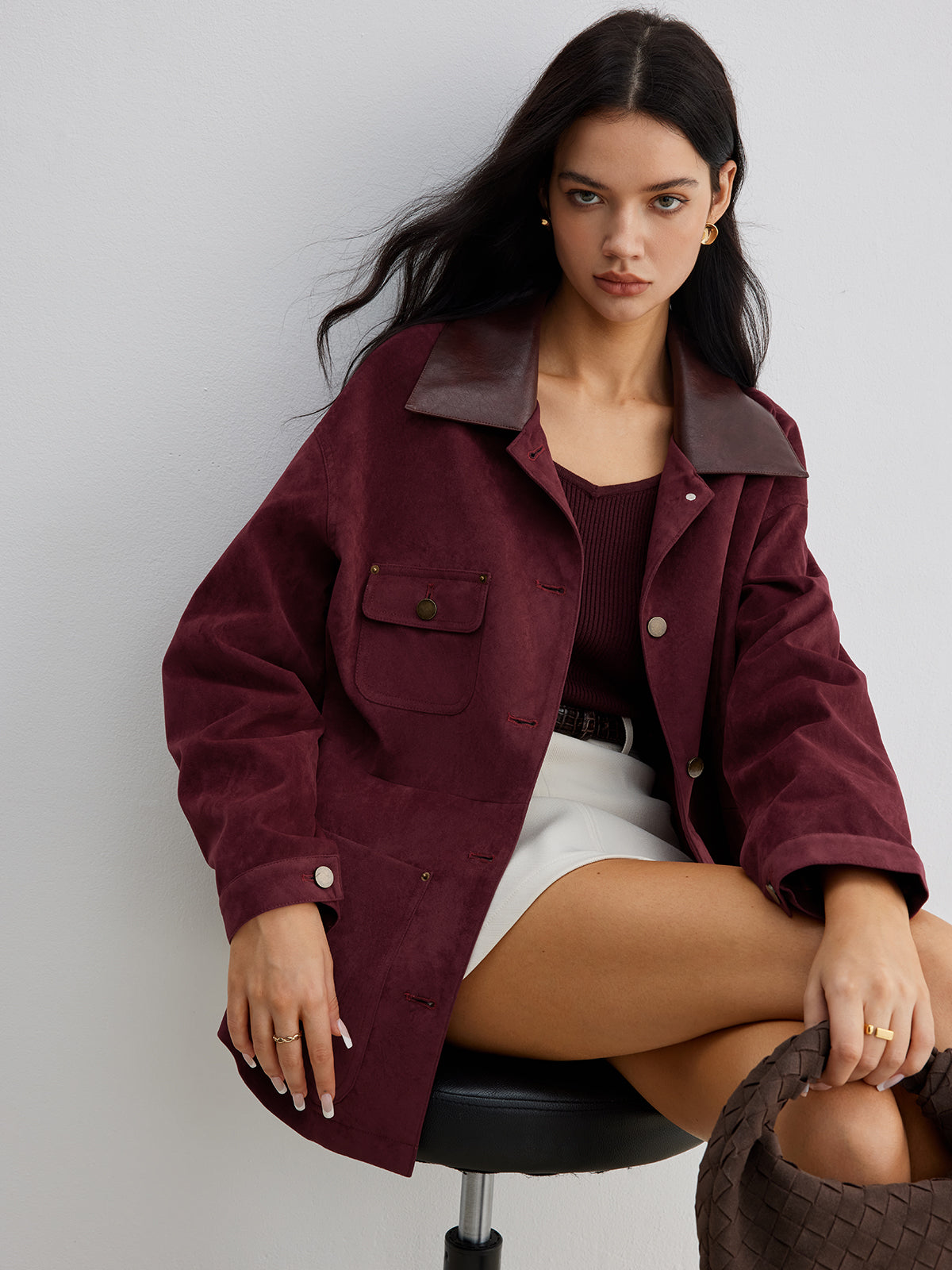 Max | Suede Jacke mit kontrastierendem Kragen und Taschen