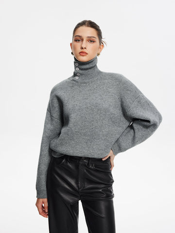 Leo | Minimalistischer Knopf-Turtleneck Pullover