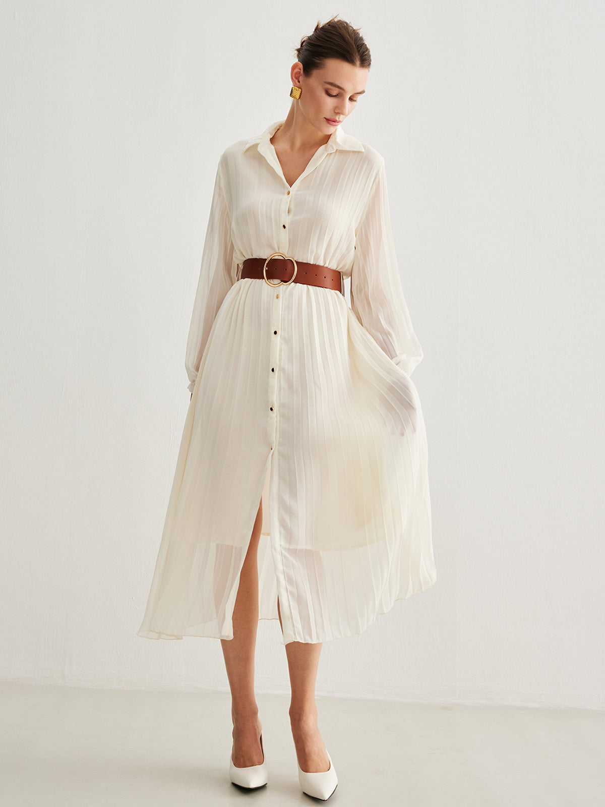 Clara | Chiffon-Kleid mit Knopf und Gürtel