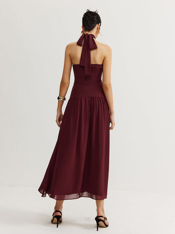Anna | Elegantes Halter-Plissee-Maxikleid