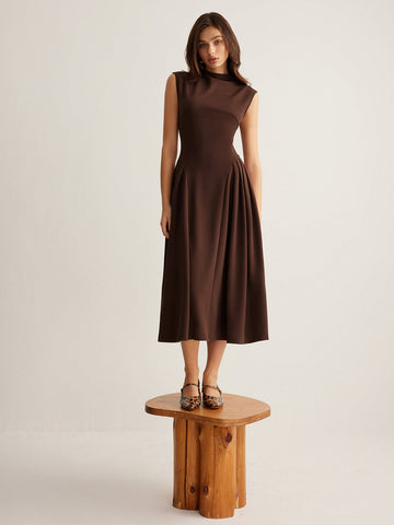 Clara | Ärmloses Plissiertes Midi-Kleid mit Taschen