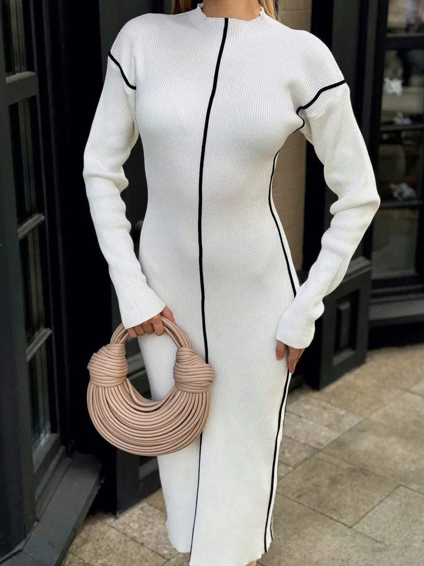 Lena | Elegantes Strickkleid mit Kontrast-Bindung