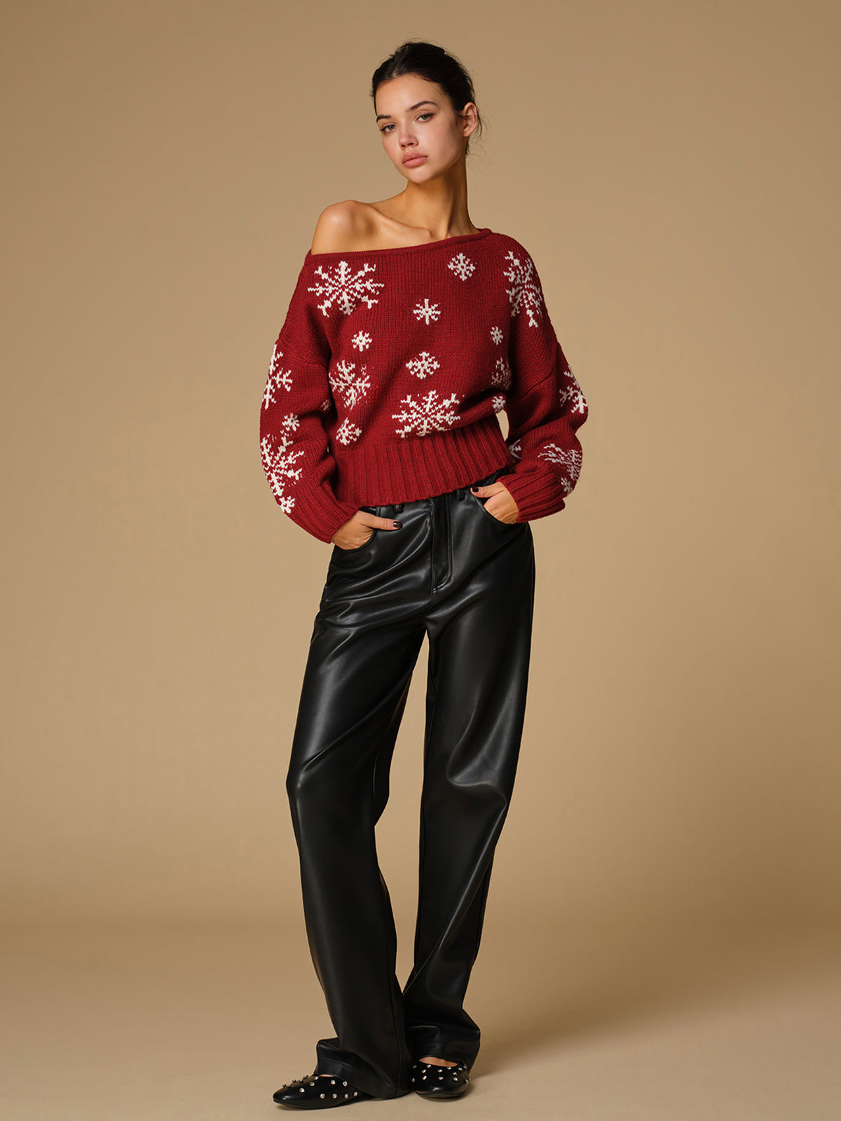 Emilia | Asymmetrisches Stricktop mit Schnee-Flocken-Muster
