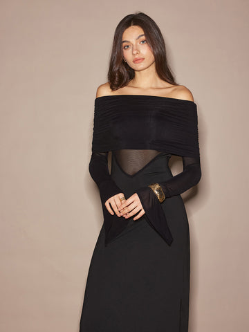 Melina | Off-Shoulder Maxikleid mit Mesh-Details