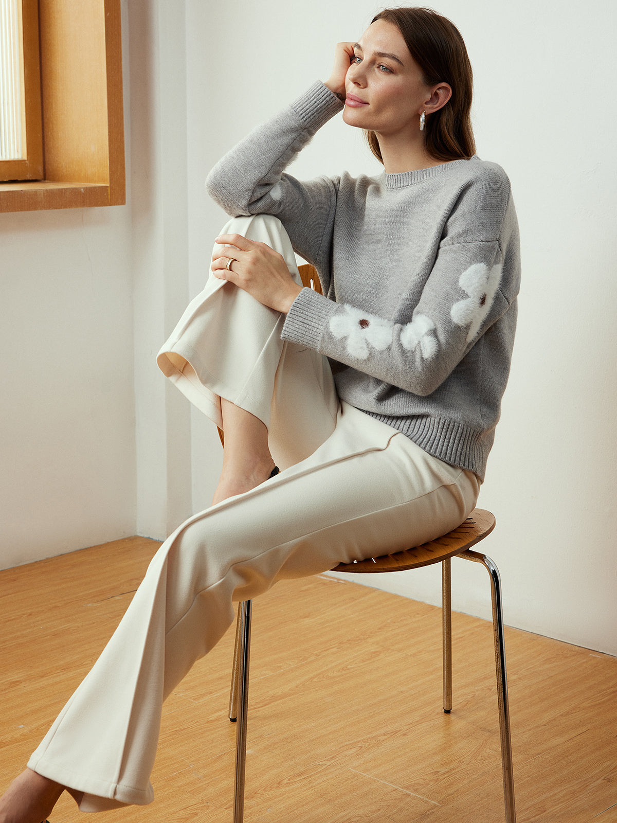 Clara | Jacquard Blüten Stricktop