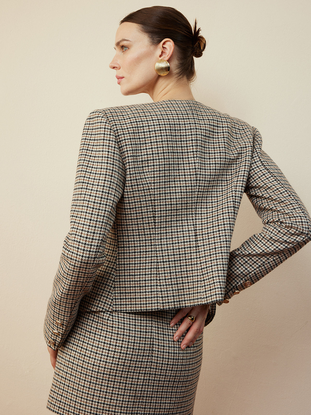 Anna | Eleganter Houndstooth-Button-Short-Blazer