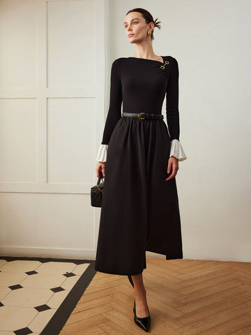Clara | Rüschendetail Kleid mit Taschen ohne Gürtel