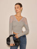 Leni | V-Ausschnitt Mesh-Schulter Crop T-Shirt