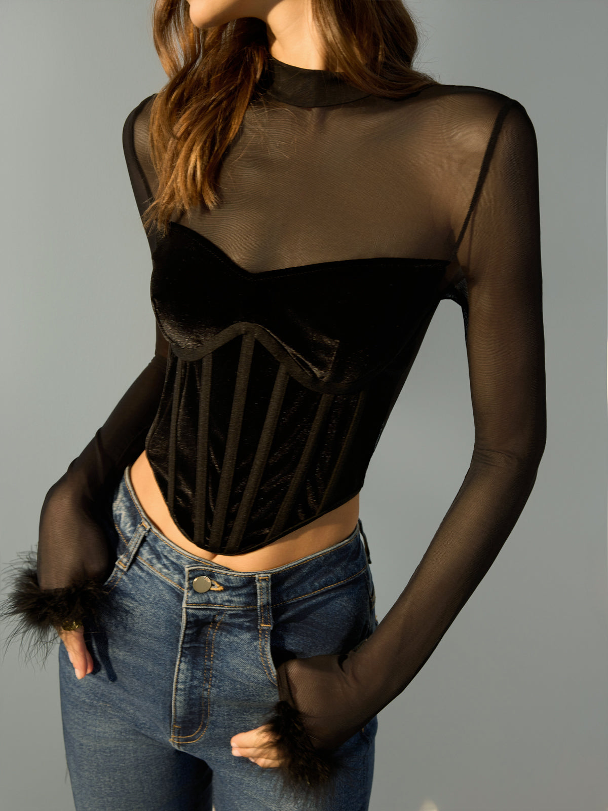 Charlotte | Samt-Tüll-Crop-Bluse