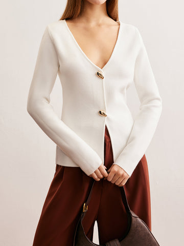 Clara | Eleganter V-Ausschnitt Cardigan mit Waterdrop-Buttons