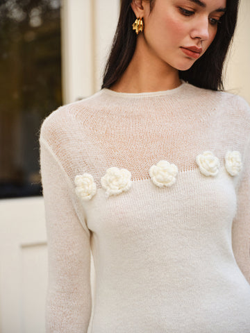 Clara | Elegantes Wollmischgewebe Blümchenkleid
