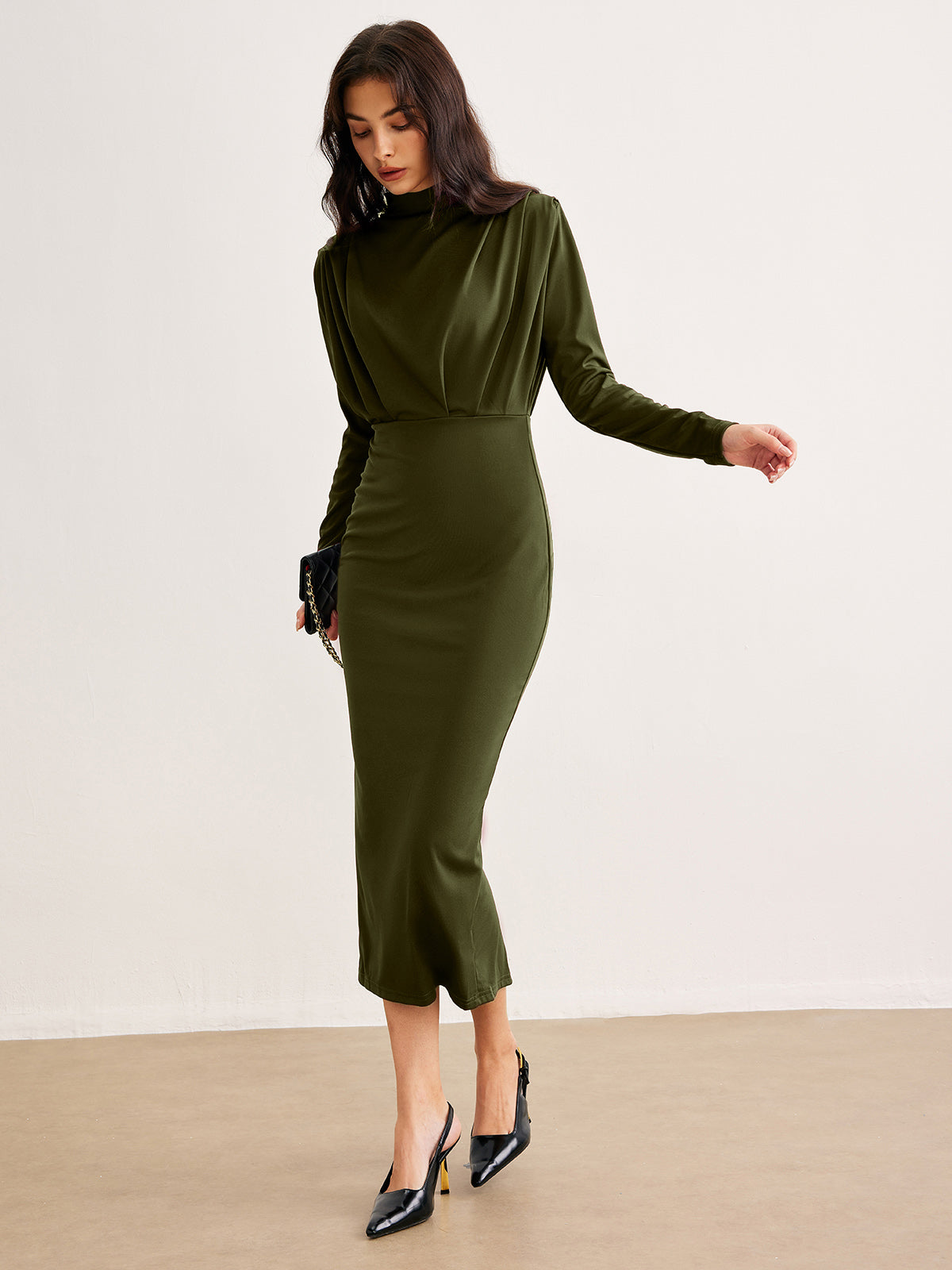 Lena | Plissiertes Jerseykleid mit Stehkragen