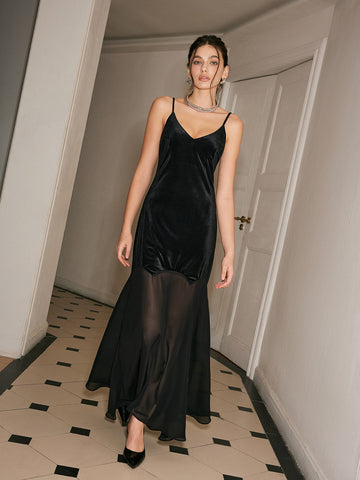 Clara | Chiffon-Hem Velvet Cami Kleid
