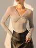 Leni | V-Ausschnitt Mesh-Schulter Crop T-Shirt