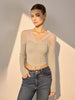 Leni | V-Ausschnitt Mesh-Schulter Crop T-Shirt