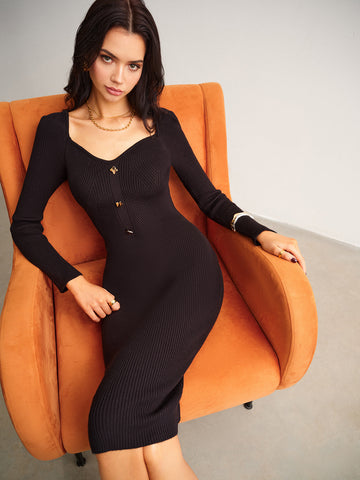 Emilia | Elegantes Midi Kleid aus geripptem Strick