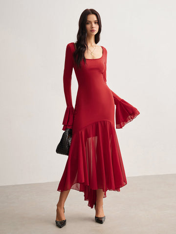 Clara | Chiffon Hem Slim Panel Kleid