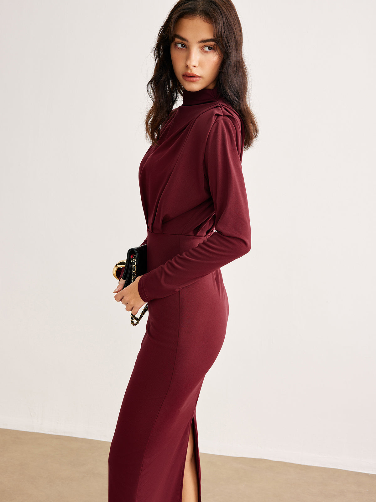 Lena | Plissiertes Jerseykleid mit Stehkragen