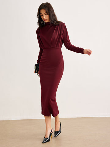 Lena | Plissiertes Jerseykleid mit Stehkragen