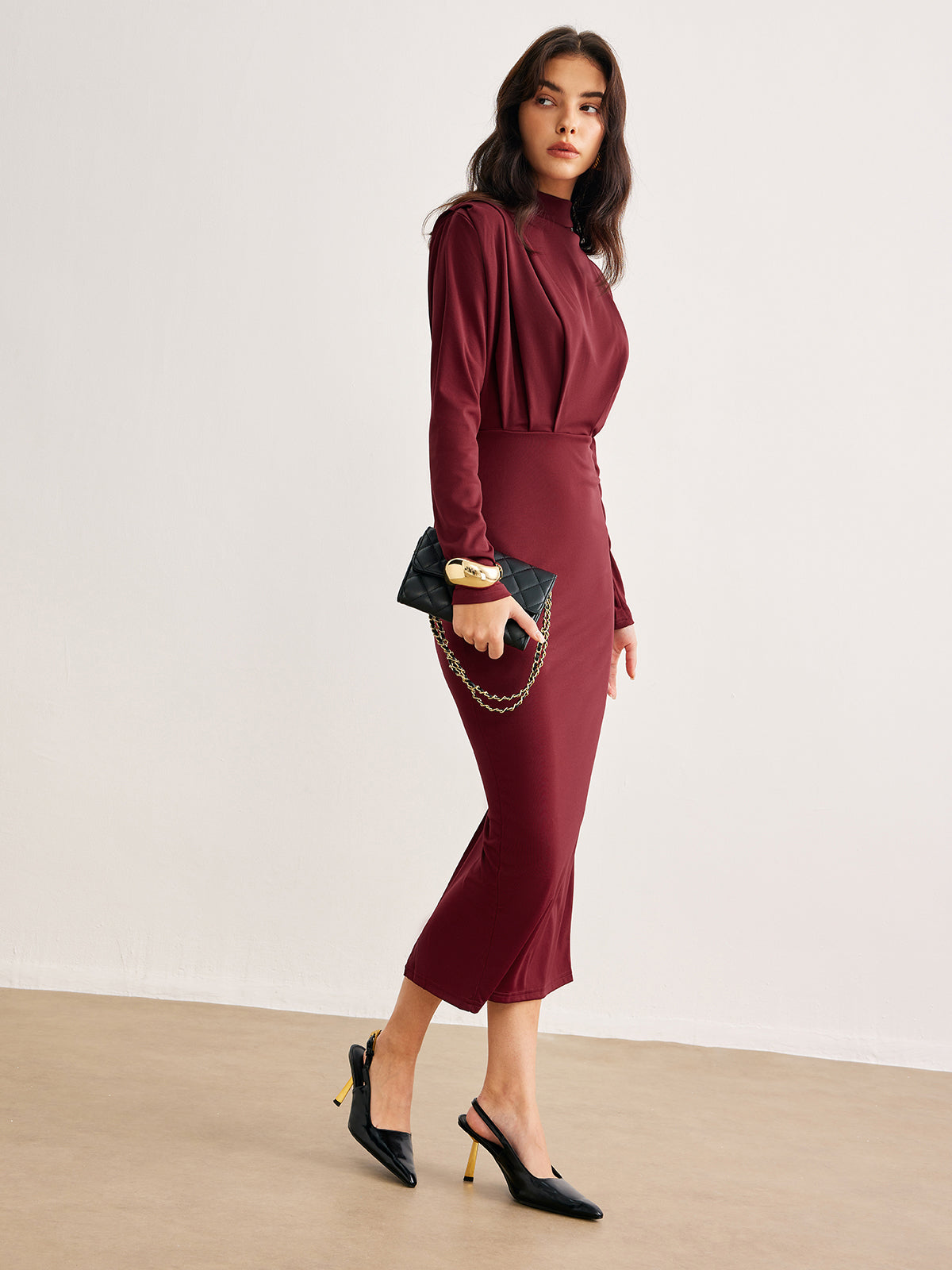 Lena | Plissiertes Jerseykleid mit Stehkragen