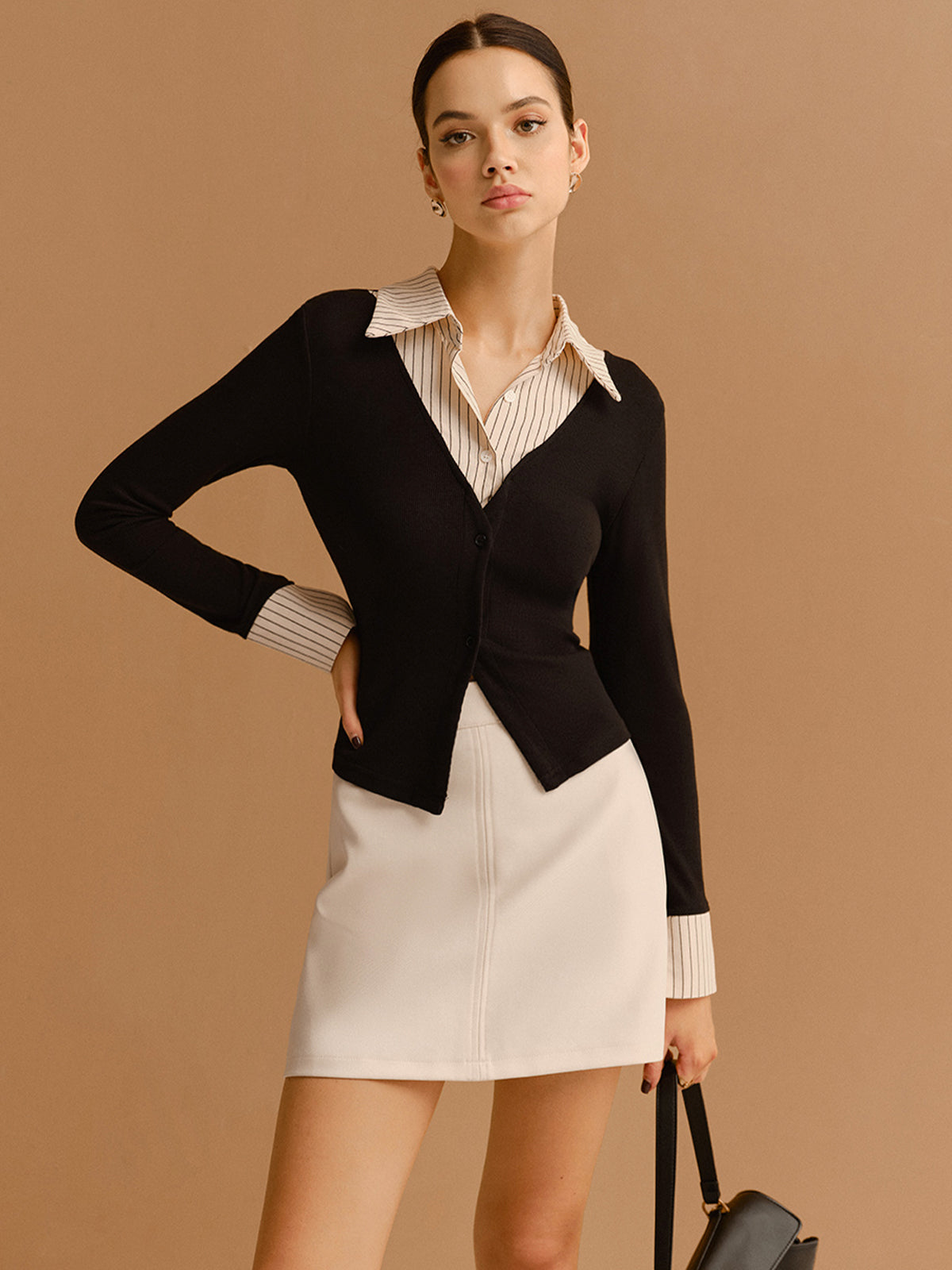 Clara | 2-in-1 Knopf Split-Kragen Bluse