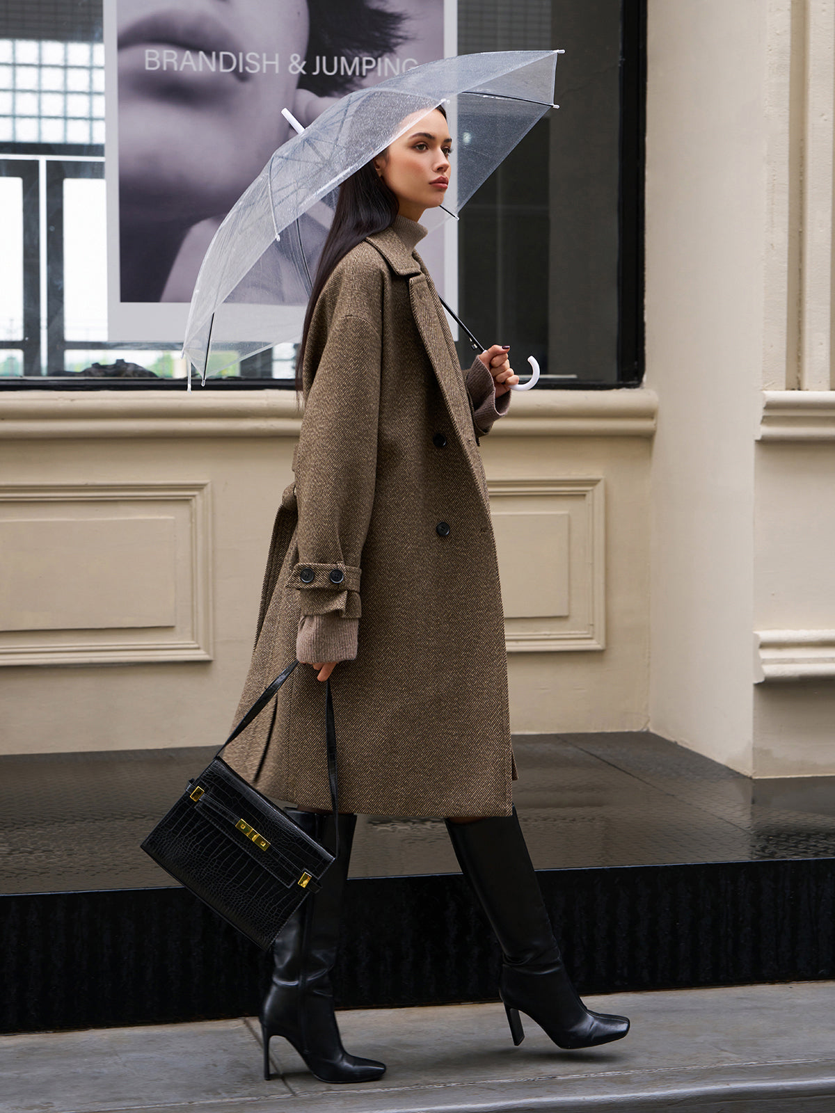 Leonie | Eleganter langer Wollmantel mit Gürtel und Taschen