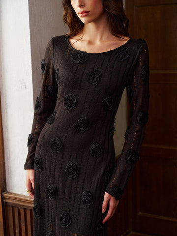 Clara | Langärmliges 3D-Blumen Kleid