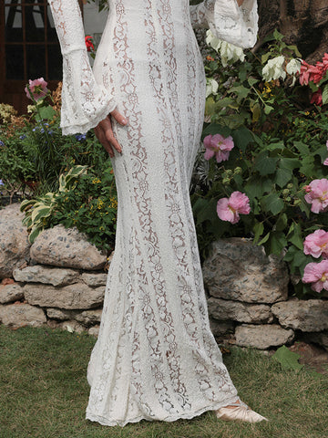 Leonie | Off-Shoulder Rüschensaum Spitzen-Maxikleid