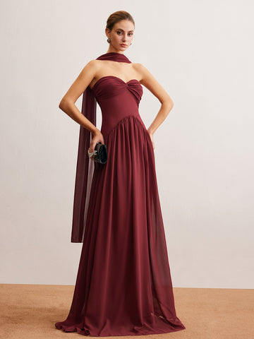 Romy | Gerafftes Maxikleid mit langen Riemen