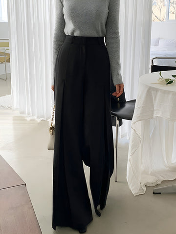 Lena | Hoch taillierte Falten-Hosen mit weitem Bein