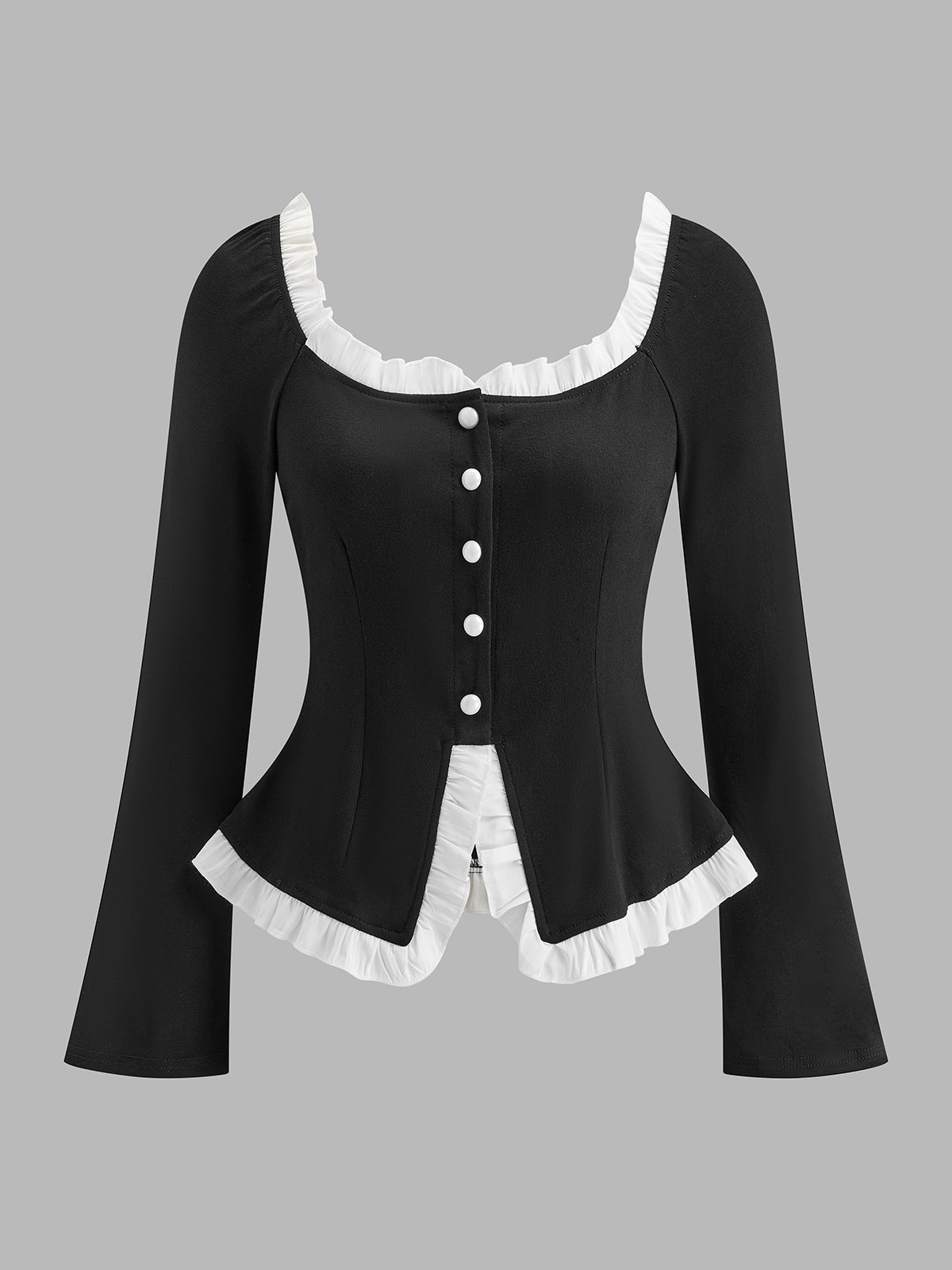 Clara | Bluse mit quadratischem Ausschnitt und Rüschensaum