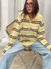 Alvin | Gestricktes gestreiftes Polo-Langarmshirt Gelb