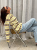 Alvin | Gestricktes gestreiftes Polo-Langarmshirt Gelb