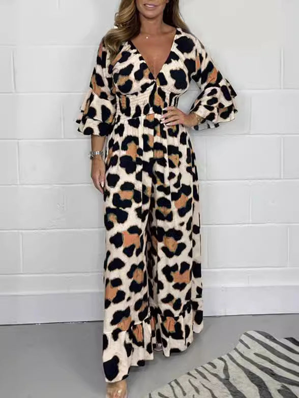 Juana | Heißer Verkauf Leopardenprint V-Ausschnitt Jumpsuit